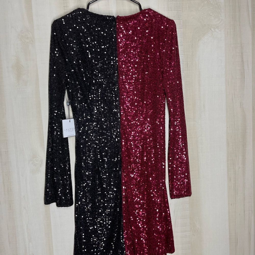 New with tags Laundry by Shelli Segal red black sequin long sleeve dress, sz 6 - Picture 9 of 15